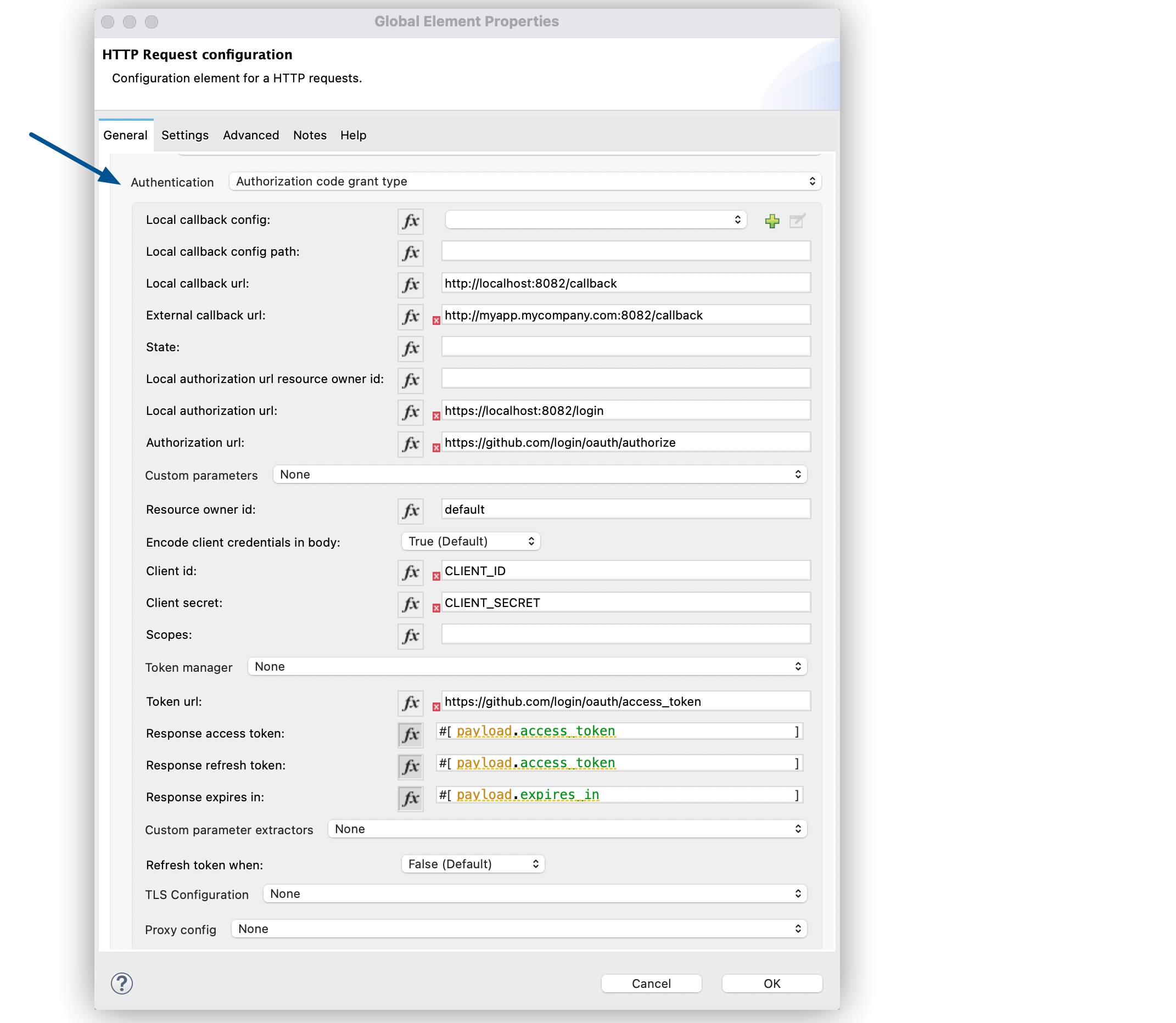 Configure Authorization code grant type authentication