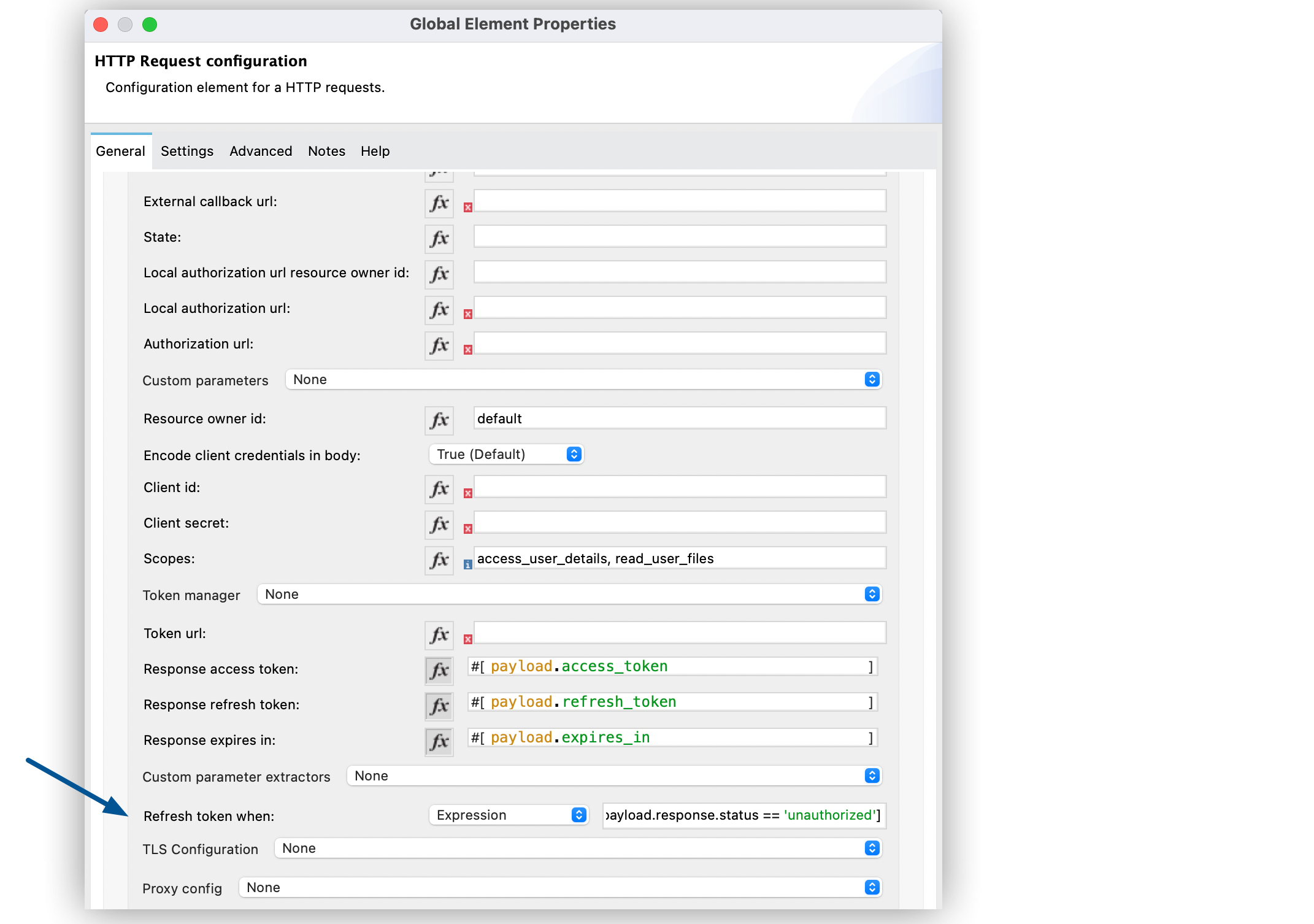 Configure Response Token When field for OAuth Authentication