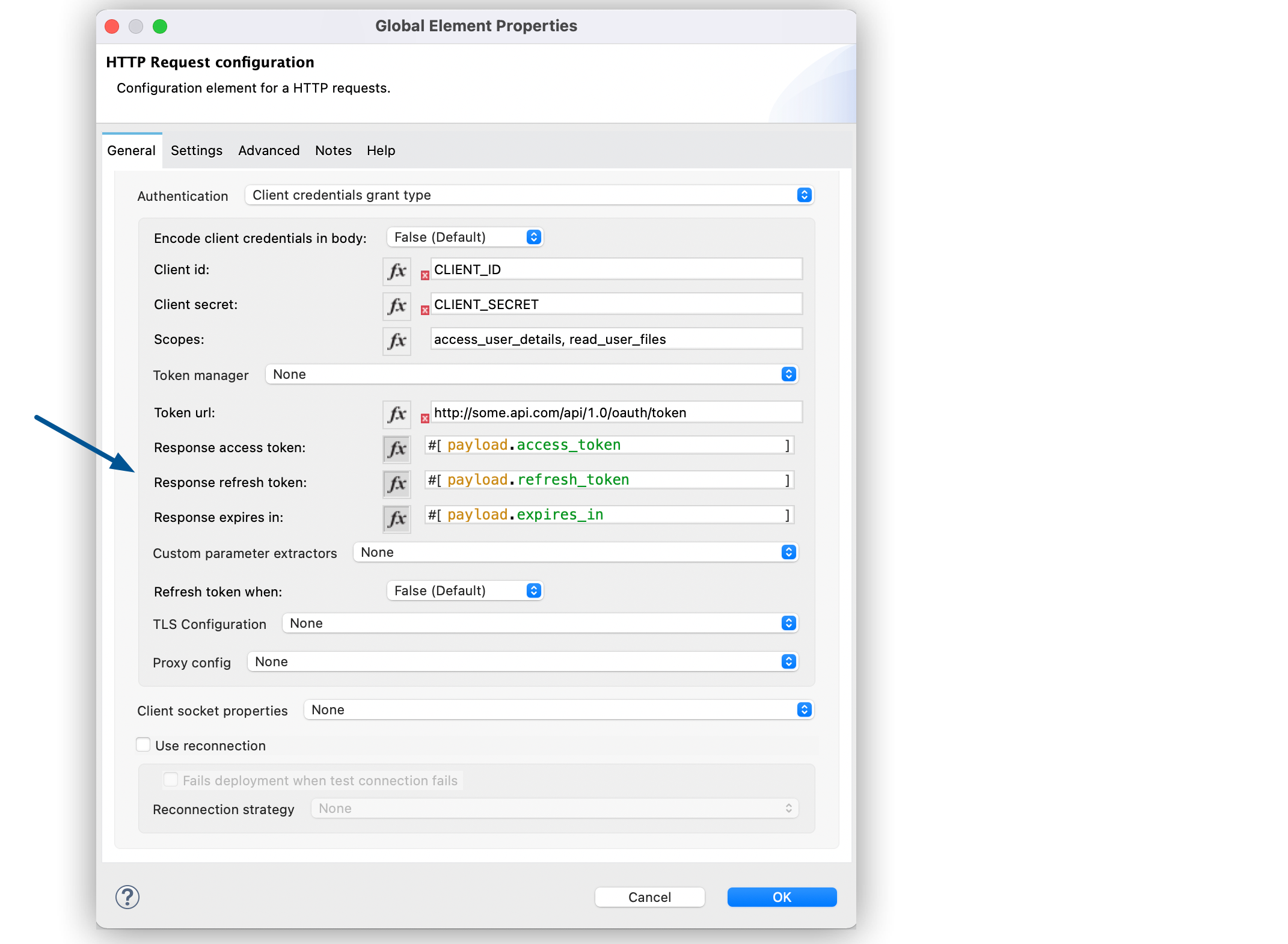 Configure Response access token