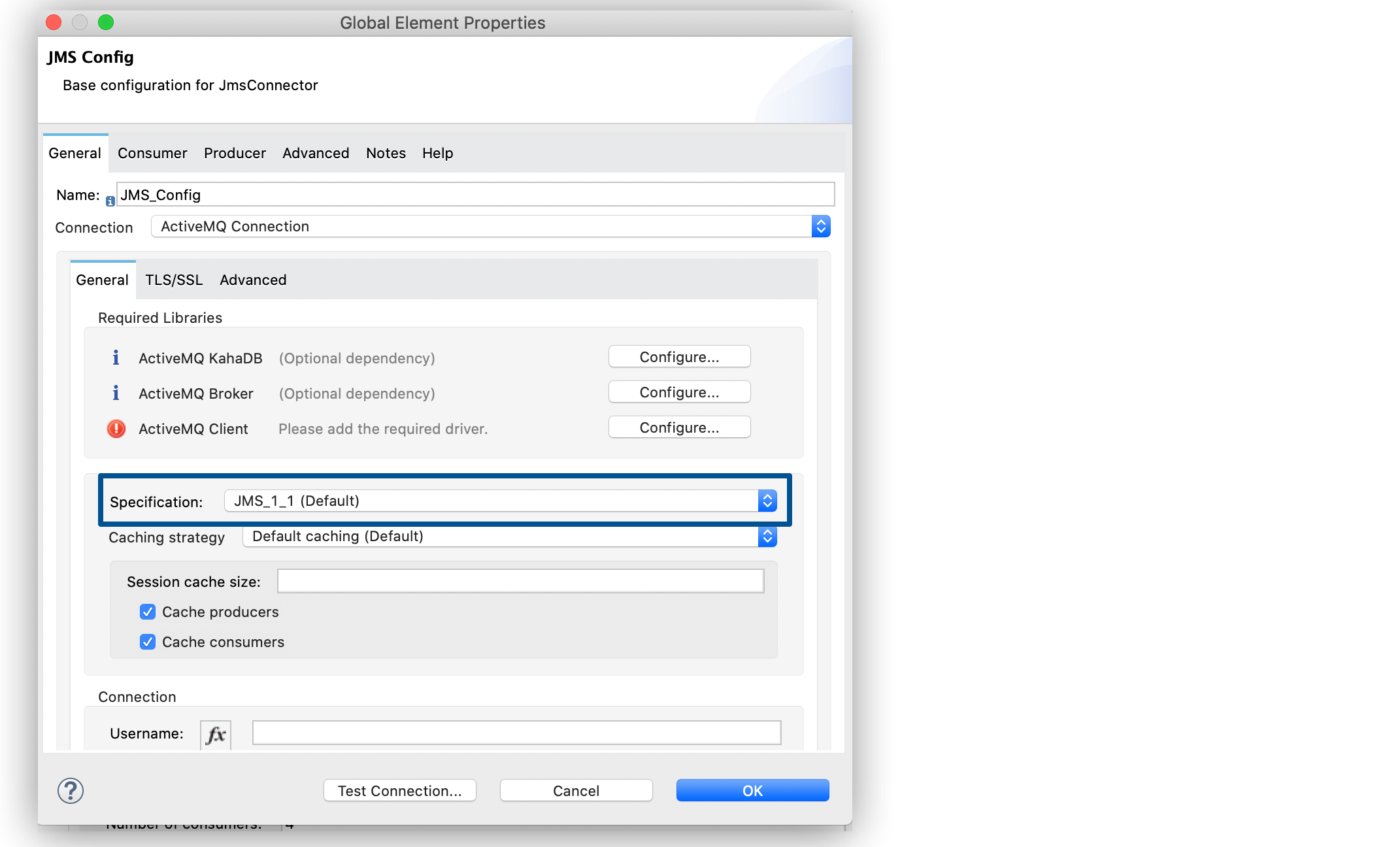 In the Specification field select one of the supported specifications