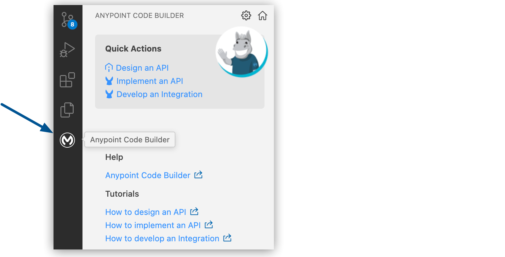 アクティビティバーの [Anypoint Code Builder] の [MuleSoft] アイコン