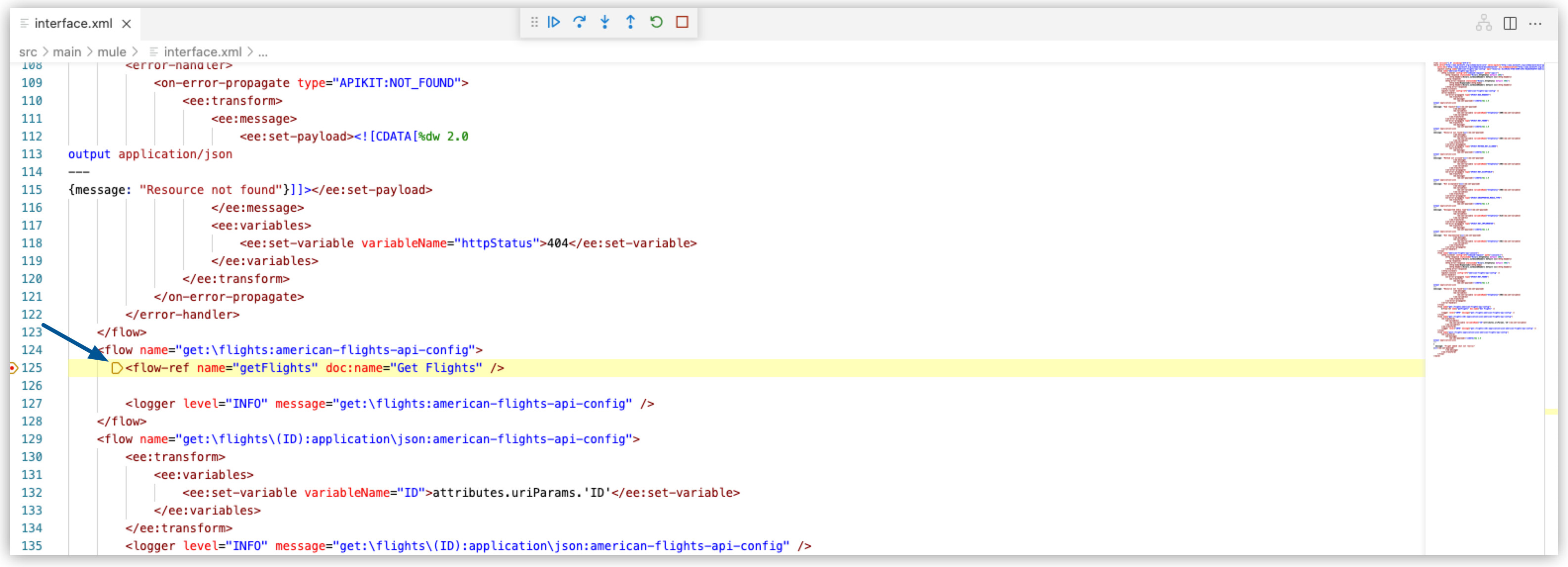 debug stop at flow ref