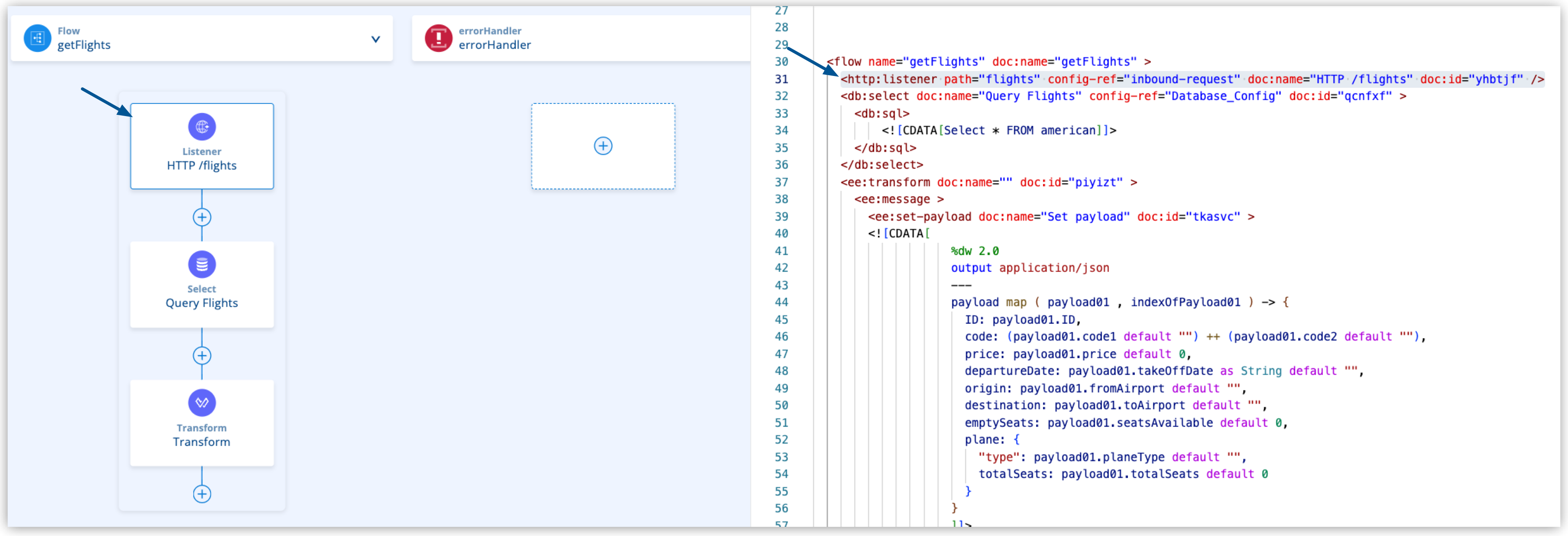 implementation.xml ファイル内で強調表示されている HTTP リスナー