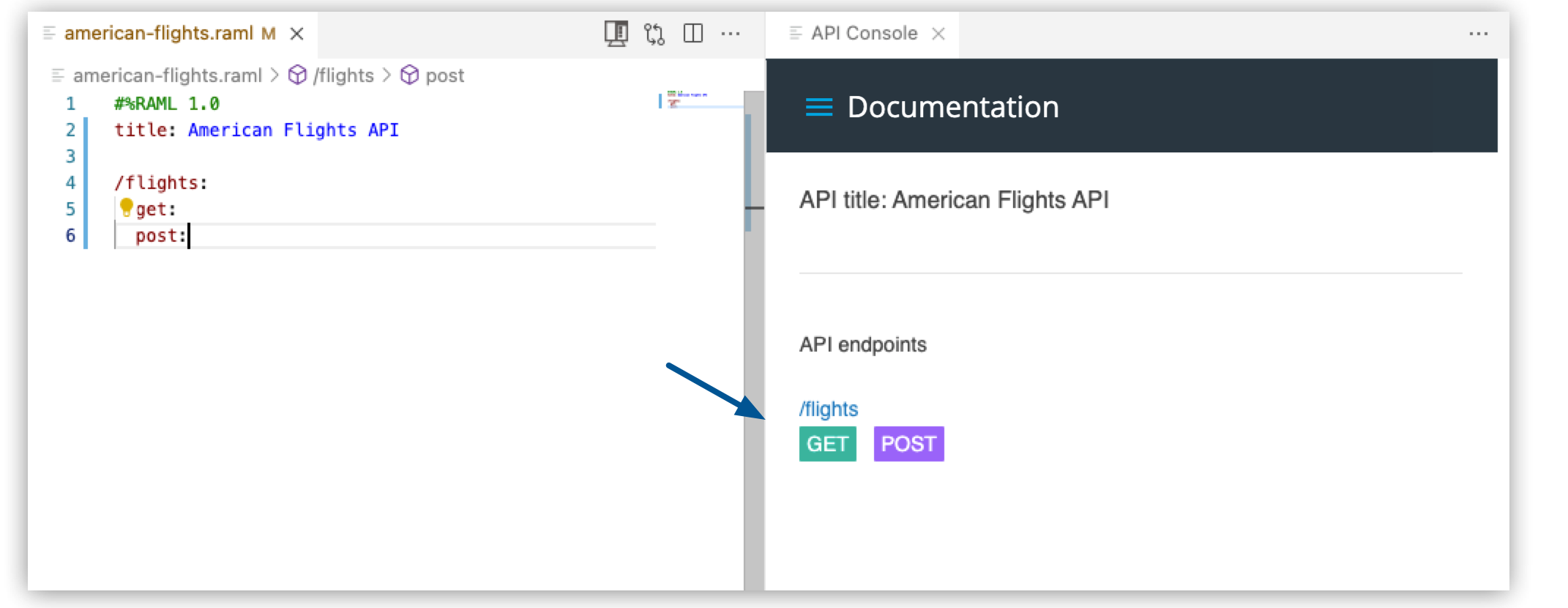 [API Console] 内で強調表示されている GET および POST メソッド