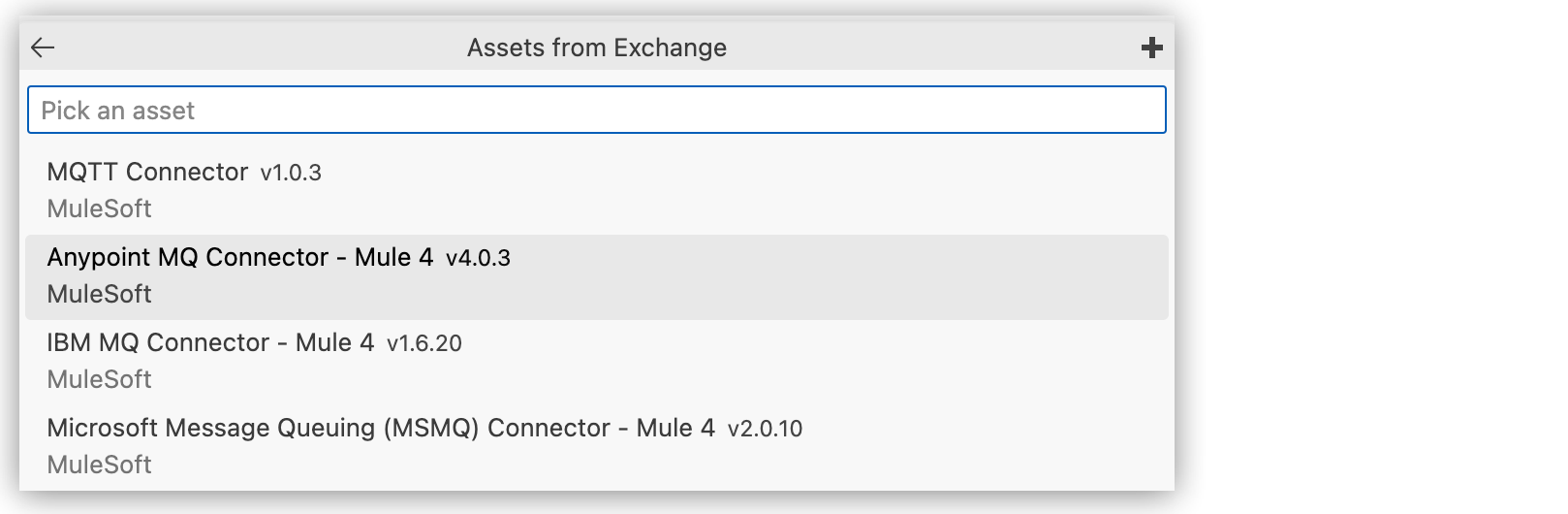 "Exchange から MQ Connector をインポート