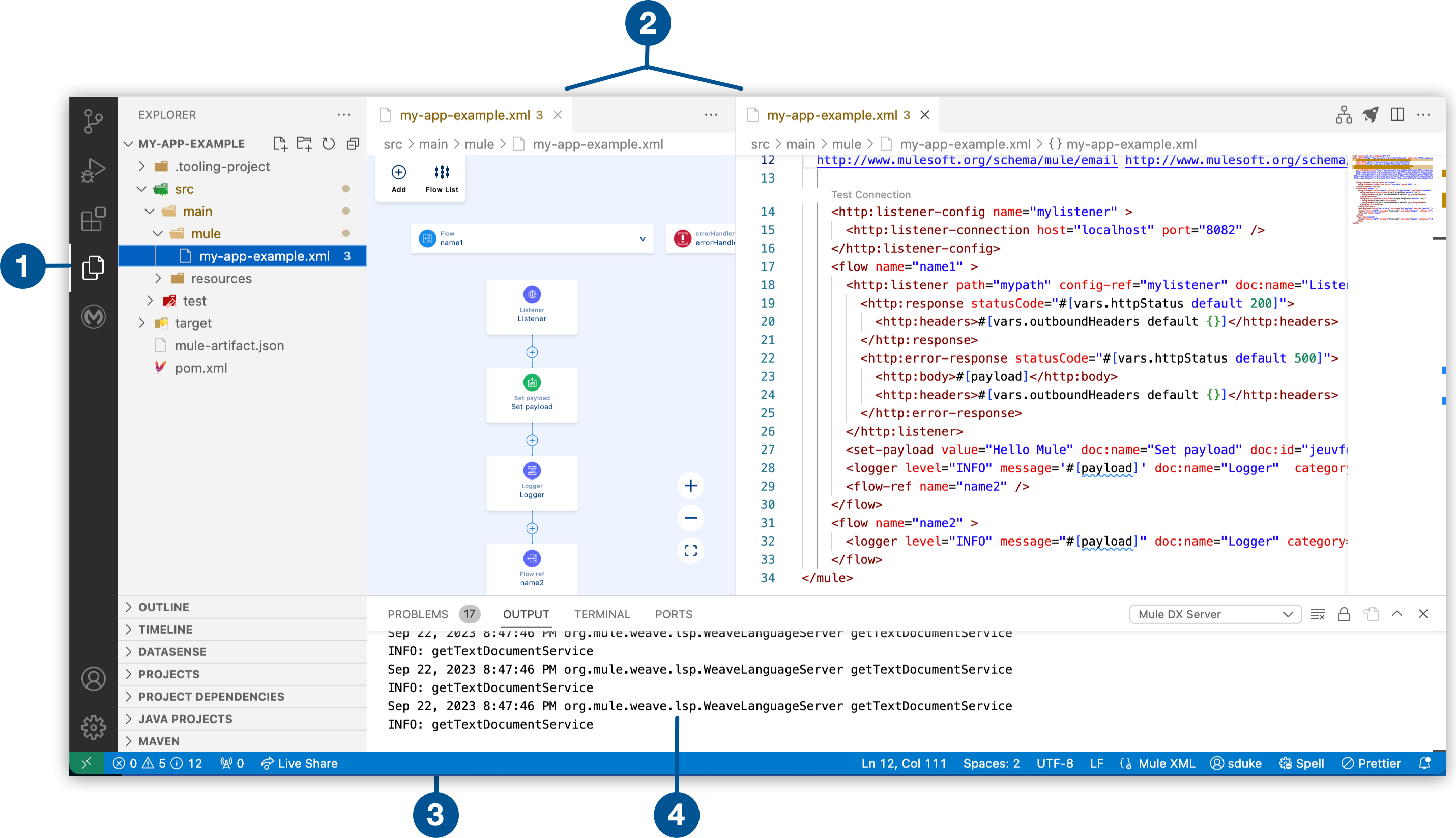 インテグレーションプロジェクトを含む Anypoint Code Builder UI