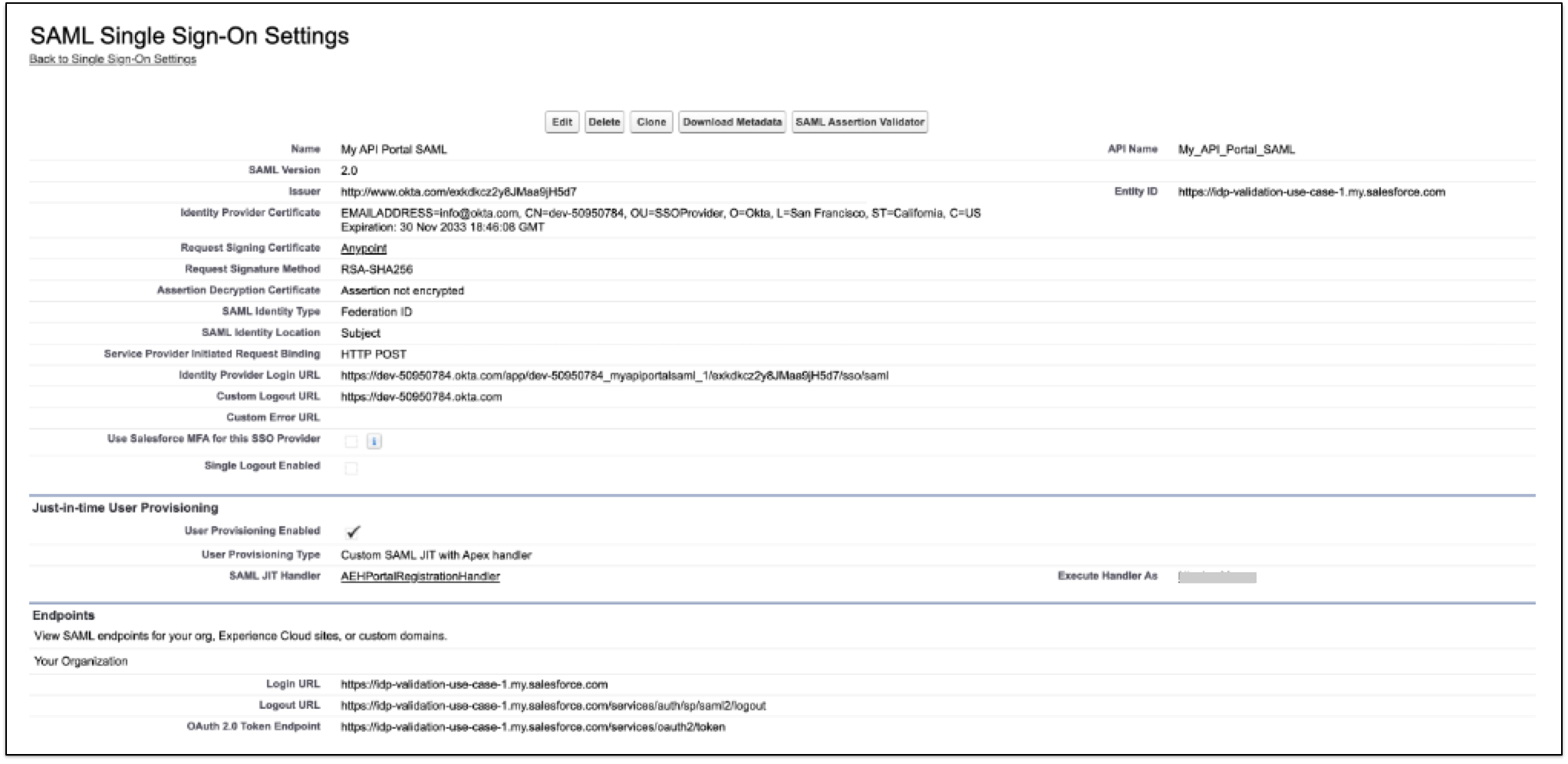 SAML シングルサインオン設定の例