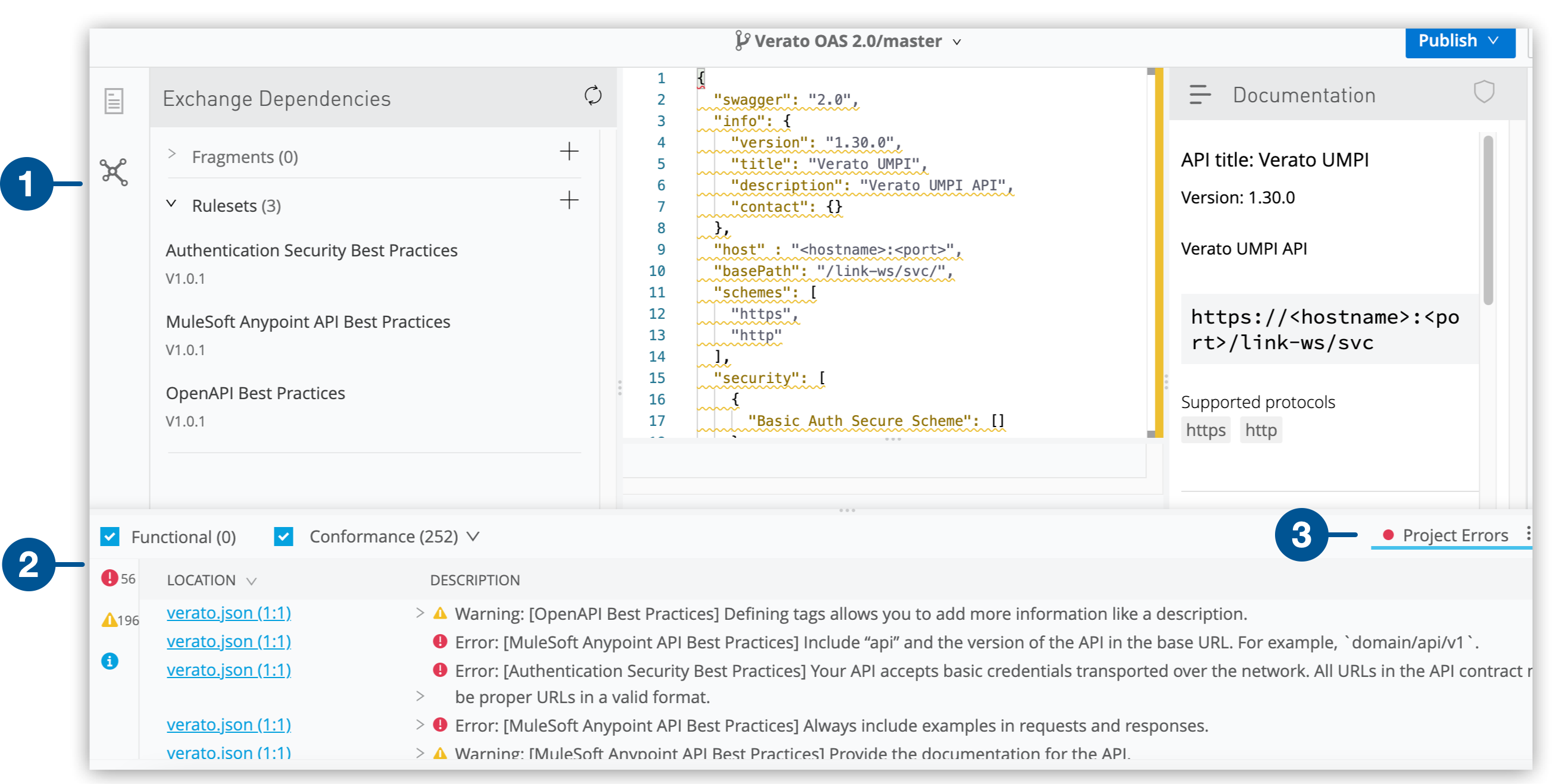 API Designer で連動関係として適用されたルールセットのスクリーンショット