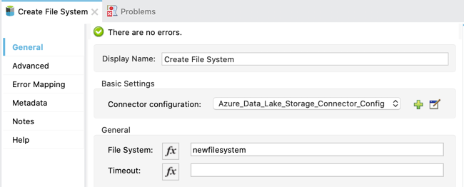 [Create File System] 操作の [General (一般)] プロパティタブ