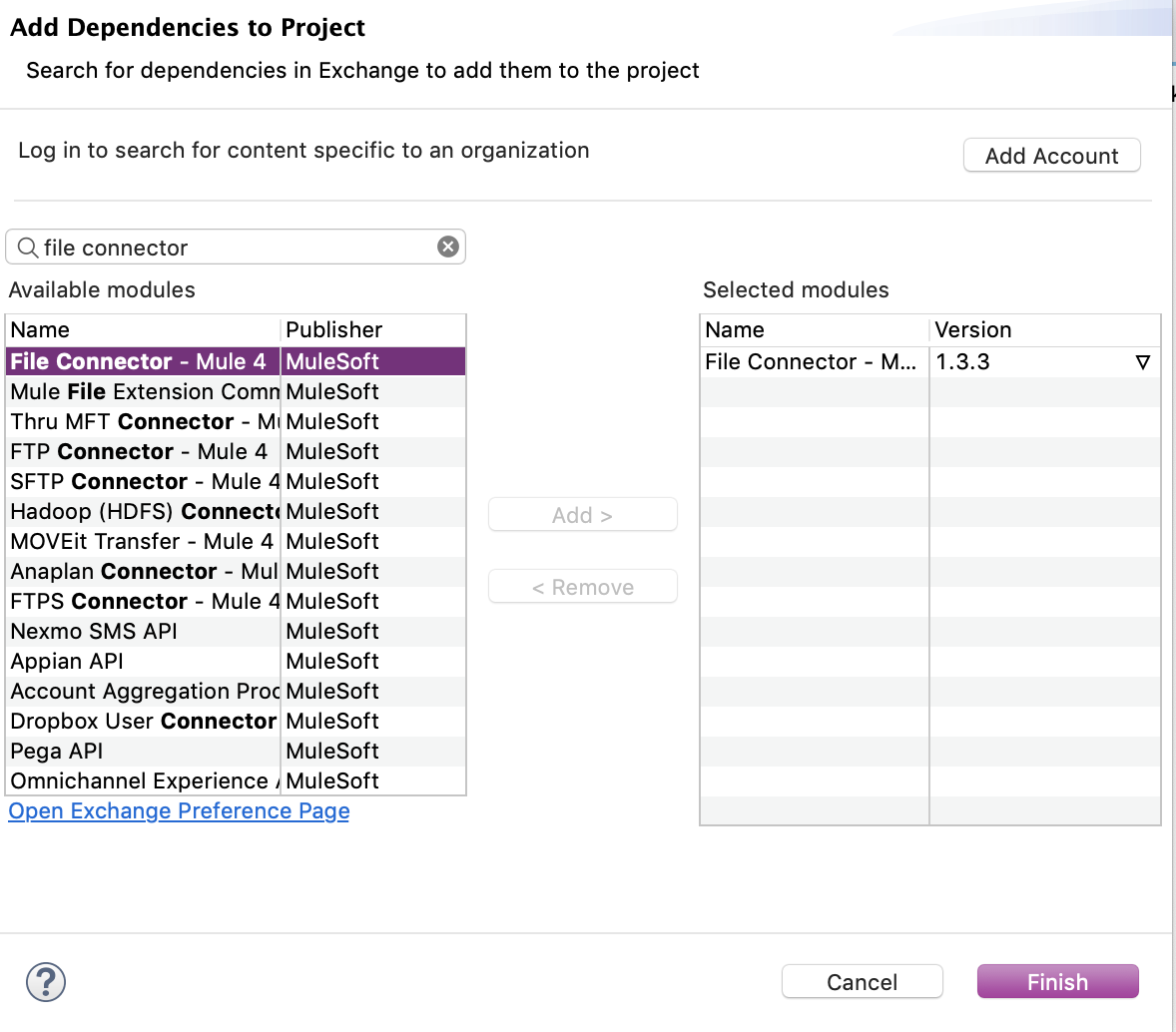 Exchange からフローに追加された File Connector