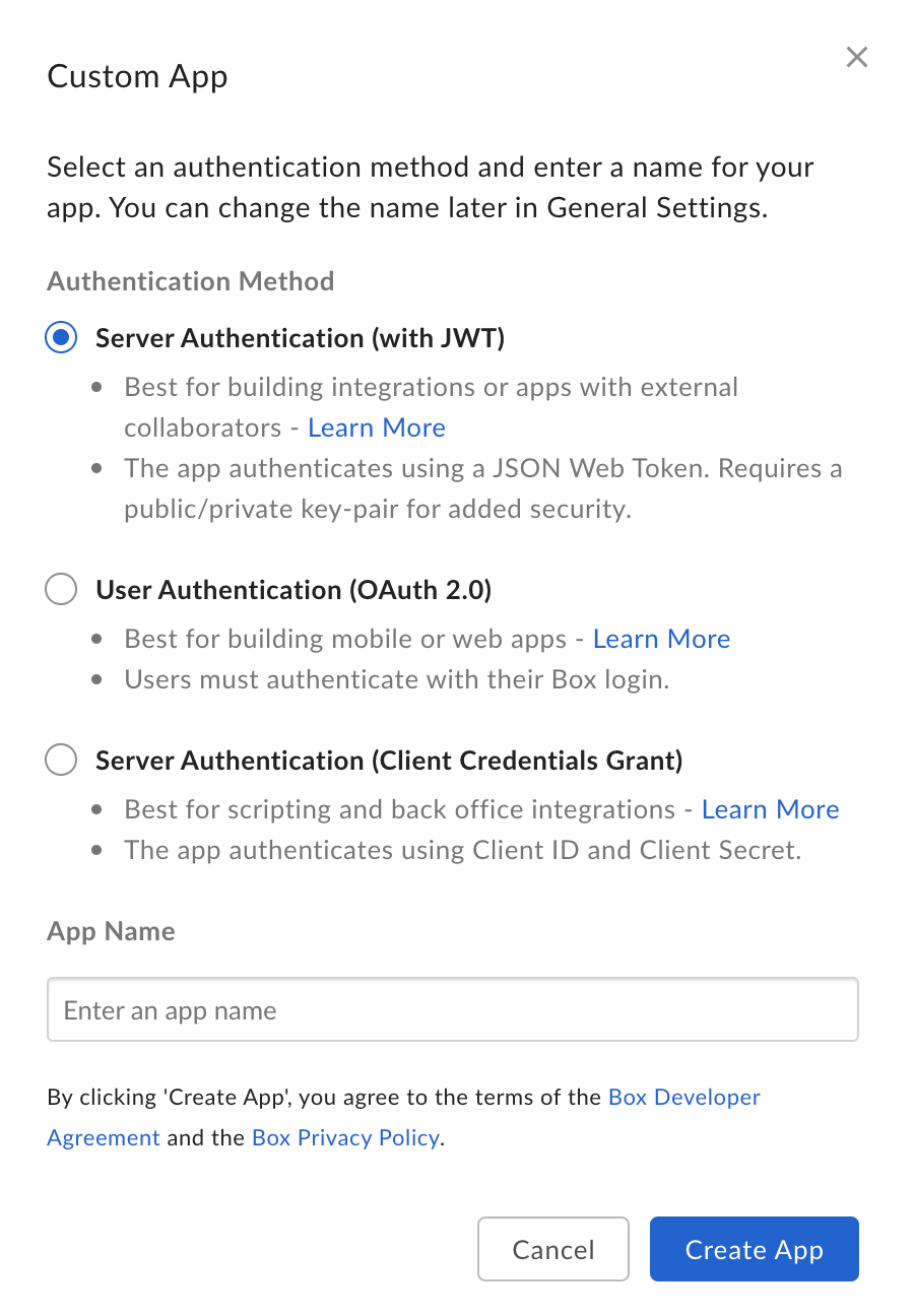 カスタムアプリケーションの選択