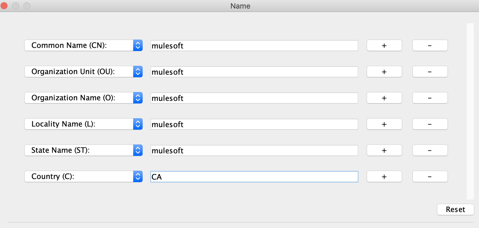 [Name (名前)] アイコンダイアログボックスに入力された情報