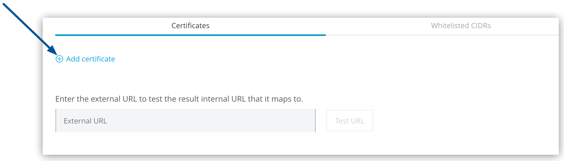 ロードバランサーの設定ページの [Add certificate (証明書を追加)] オプション