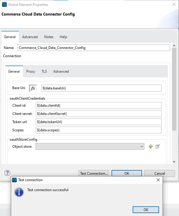 [Test connection successful (テスト接続に成功しました)] メッセージが返す [Test connection (接続をテスト)]