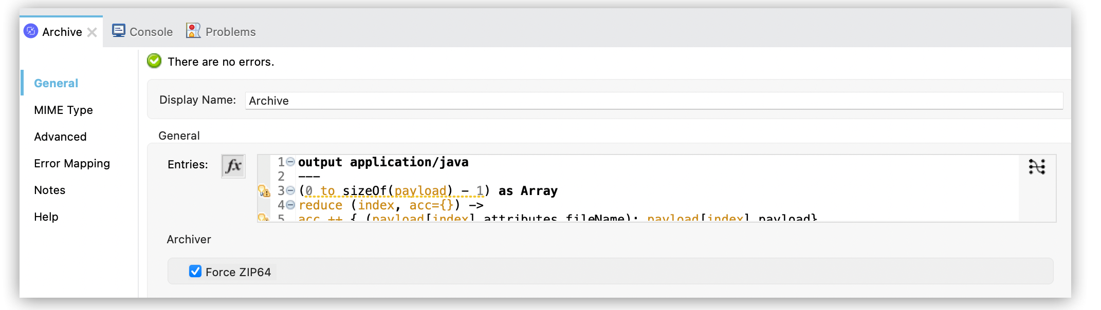 選択されている [Force ZIP64 (ZIP64 を強制)] 項目