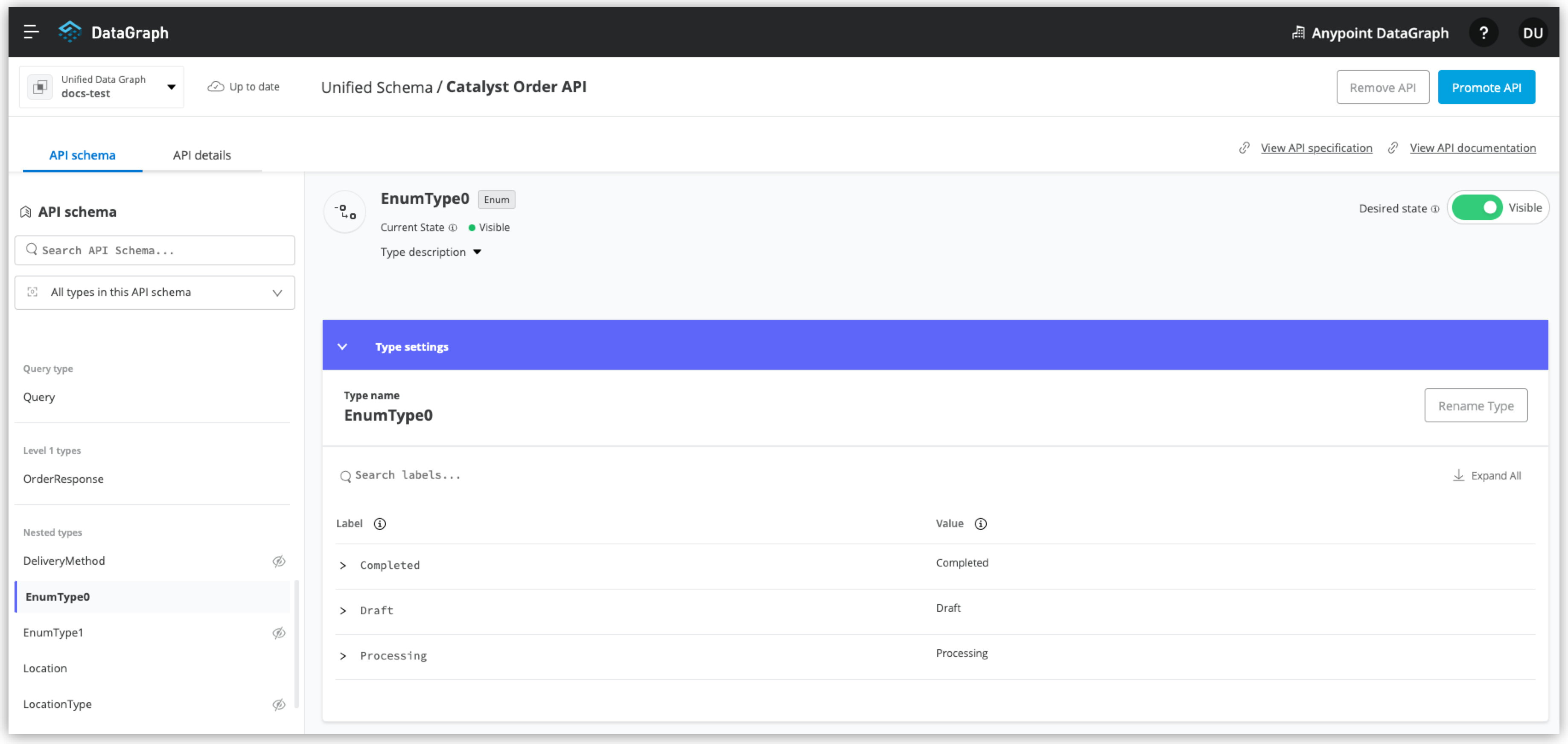 Catalyst Order API の Enum type 0 を選択