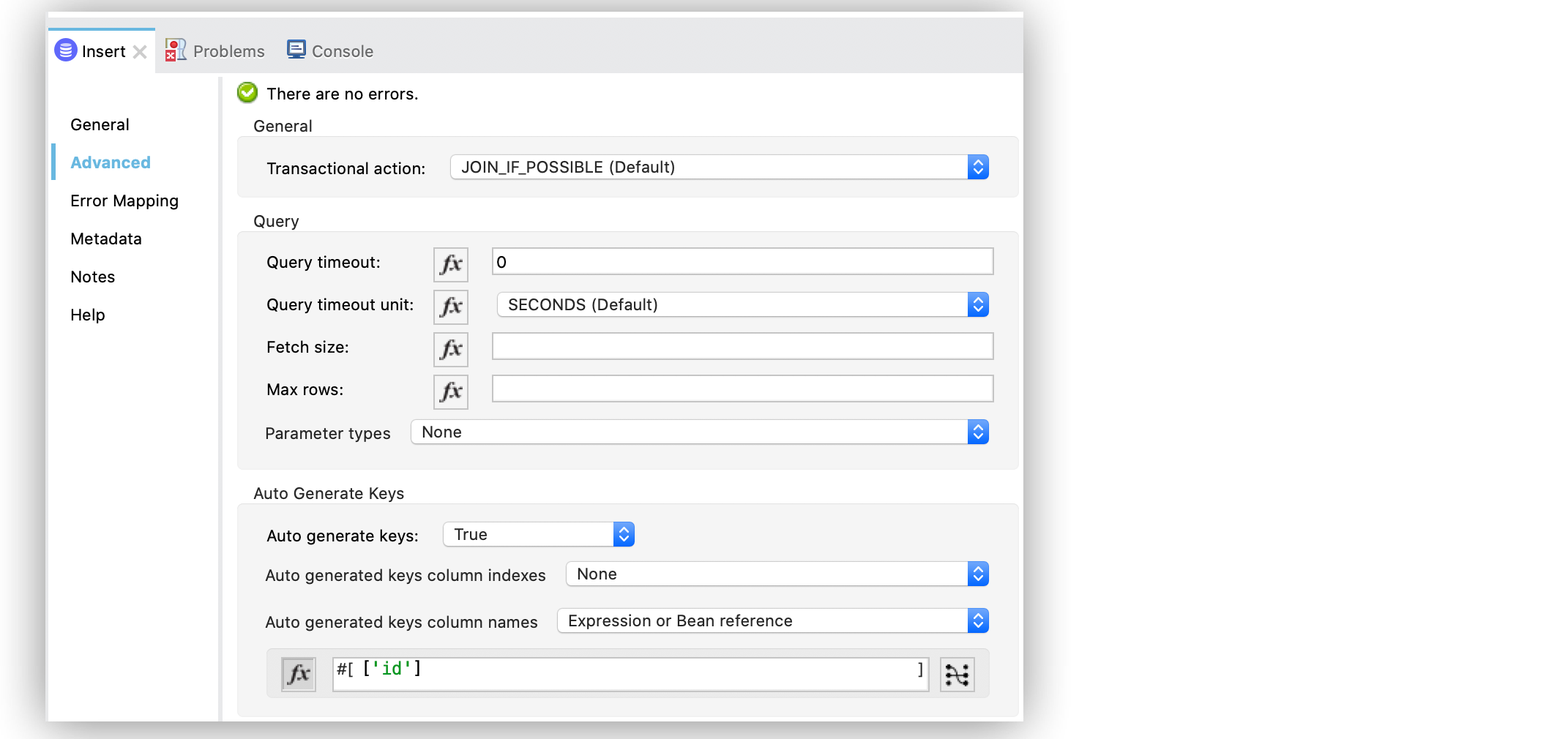 「Auto generate column names (列名を自動生成)」 項目の設定