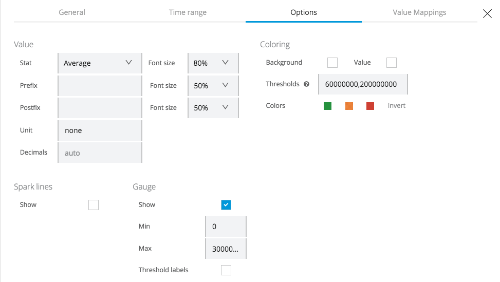 例: Singlestat の [Options (オプション)]