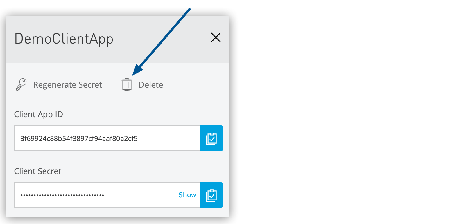 詳細ペインの 「Delete (削除)」 アイコン