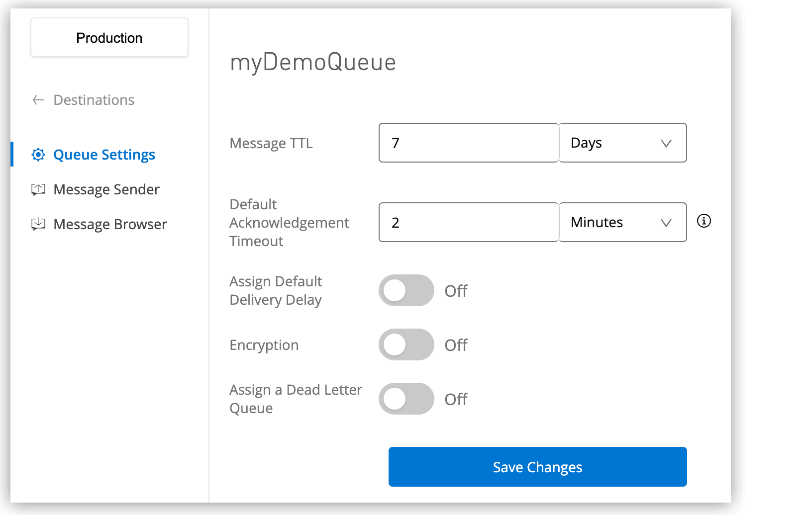 [Queue Settings (キュー設定)] ページ