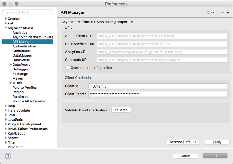 org credentials config mule3 af73e