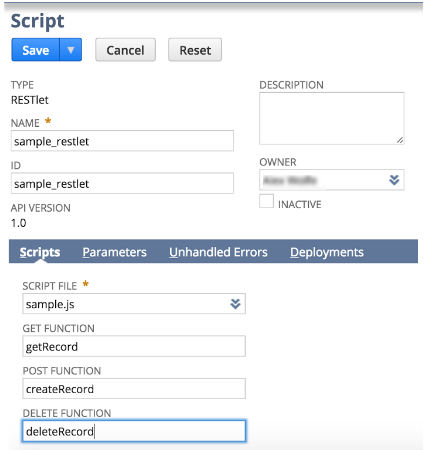 スクリプトの設定ページ