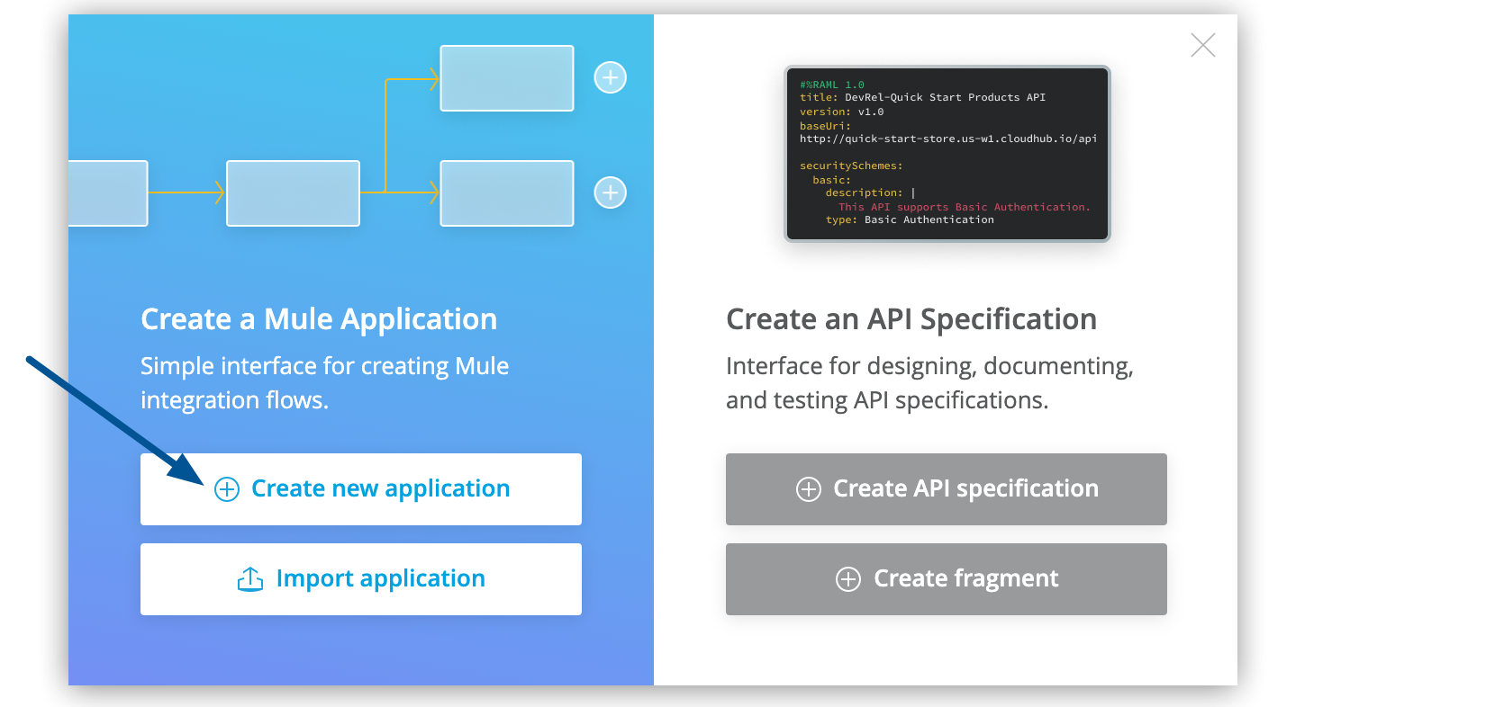 [Create new application (新規アプリケーションの作成)] オプション