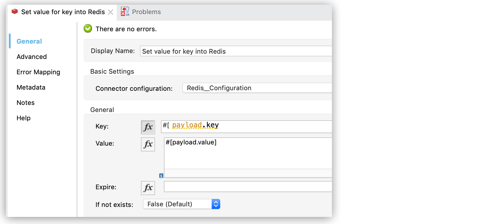 [General (一般)] タブでの Set 操作のプロパティウィンドウ