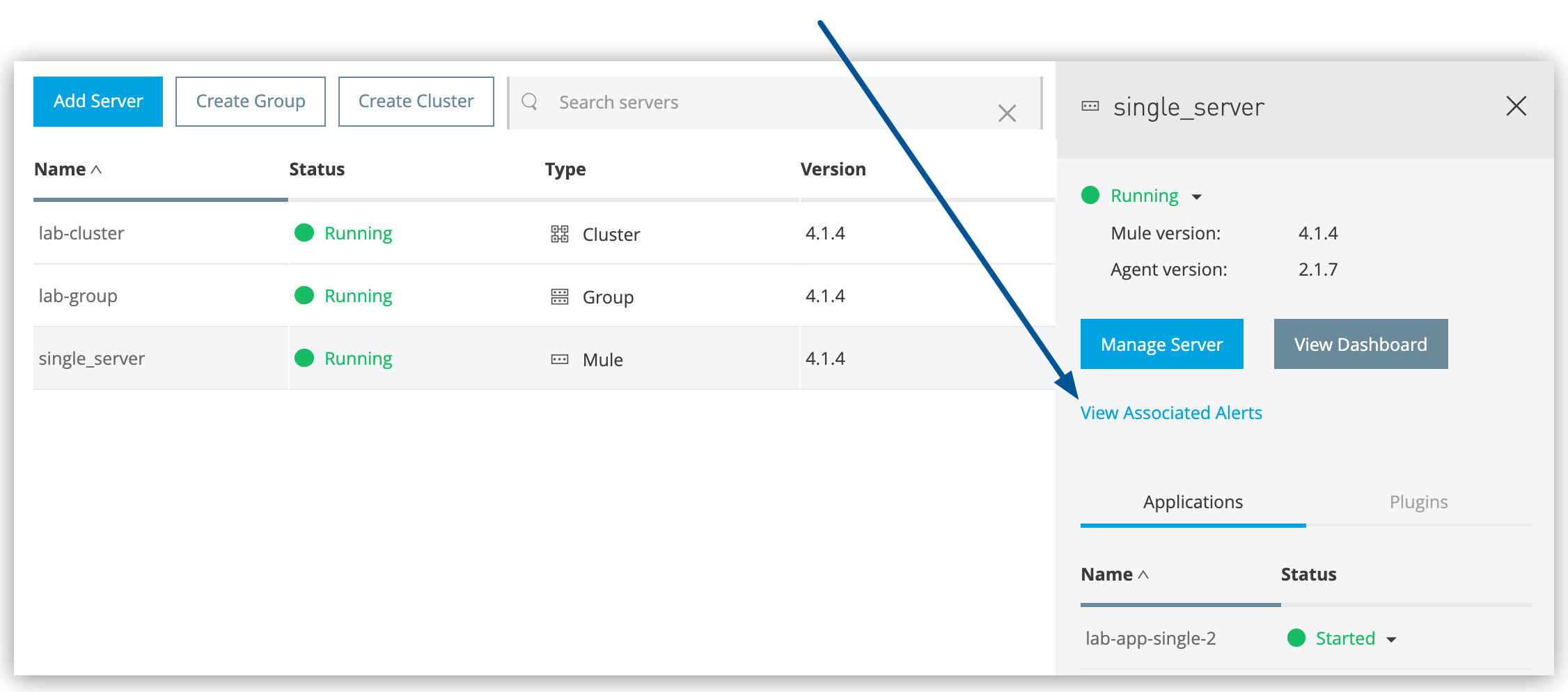 詳細ペインの 「View Associated Alerts (関連付けられたアラートを表示)」 リンク