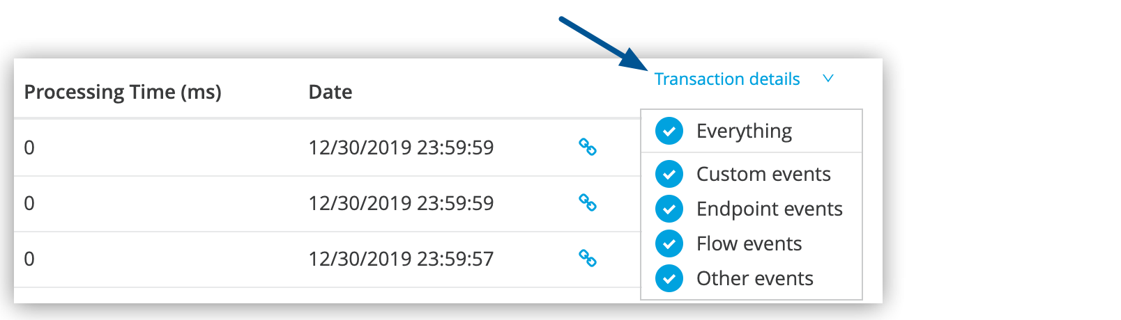 「Transaction details (トランザクションの詳細)」 メニュー