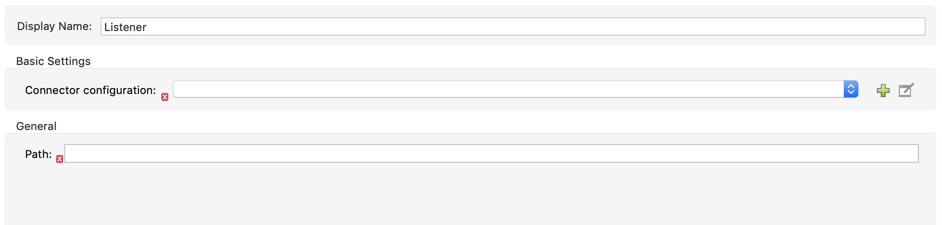 HTTP Listener コンポーネントのプロパティウィンドウ