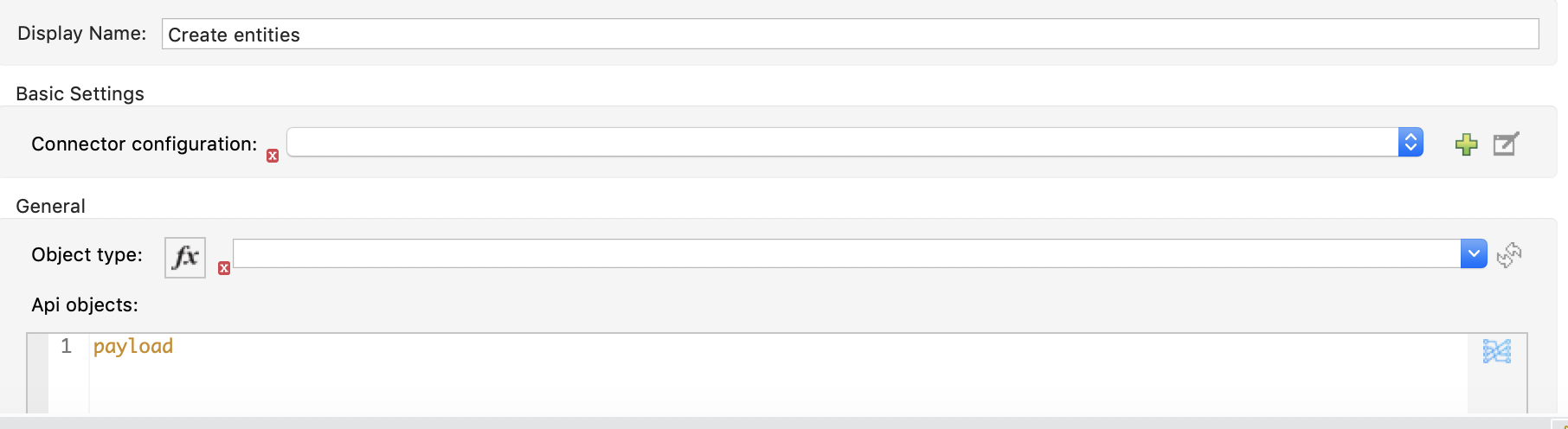 Create entities のプロパティウィンドウ