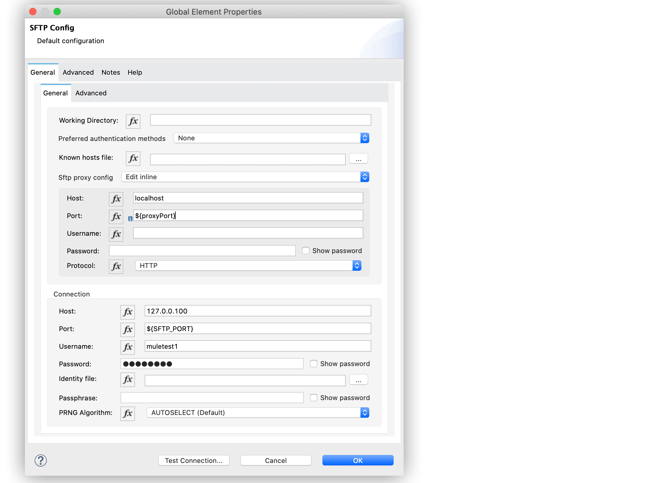 SFTP Connector の [Global Element Configuration (グローバル要素設定)]