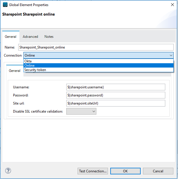 接続種別のリスト