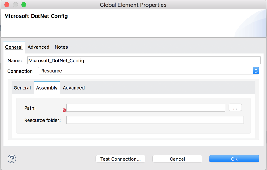 Resource connection type with Assembly tab selected