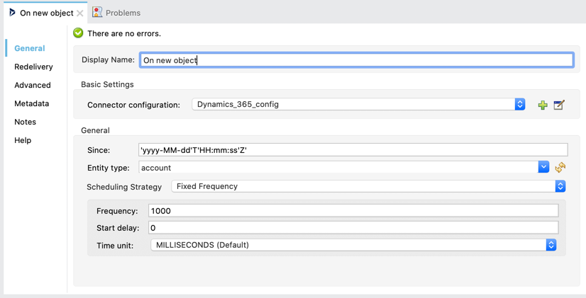 General configuration fields for On New Object source