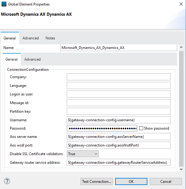 Global Elements Properties General configuration tab