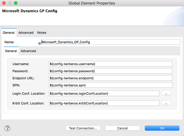 Microsoft Dynamics GP global elements properties config window