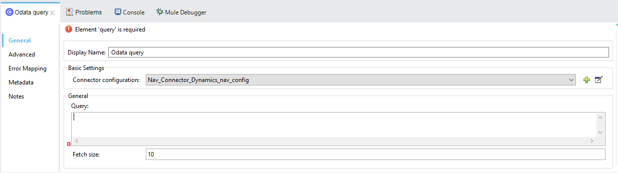 Dynamics NAV Connector config panel on General tab