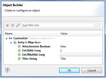 Object builder window with configurations