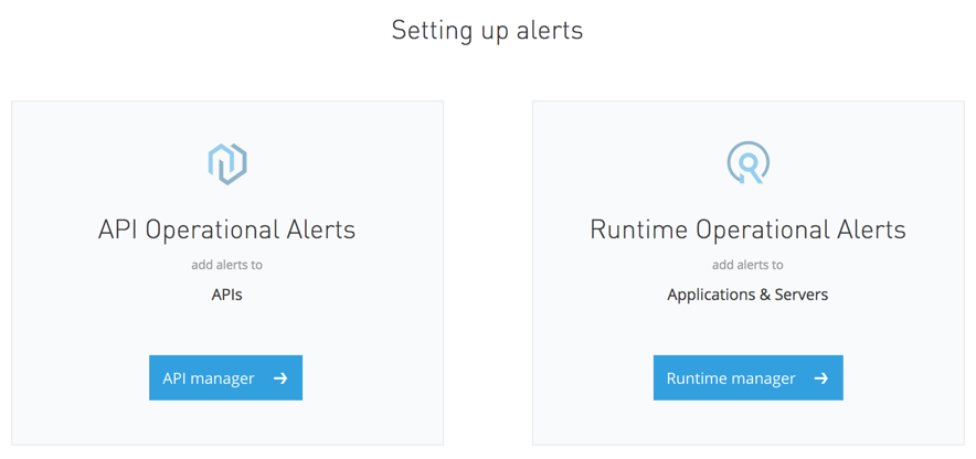 Setting up alerts window with API and Runtime Alert Setup links