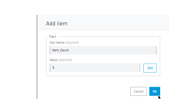 A form with fields for a fact name, a value, and an OK button