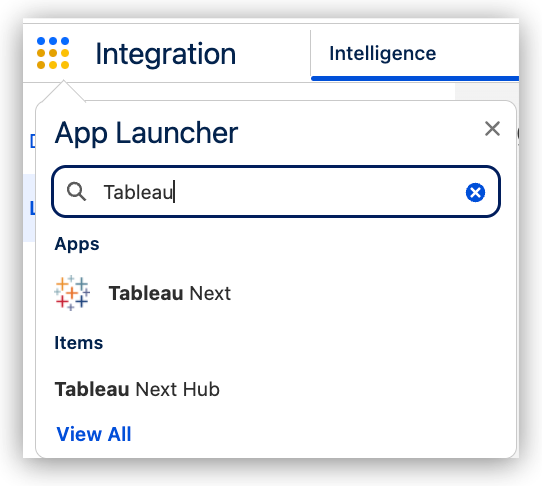 App Launcher search for Tableau Next