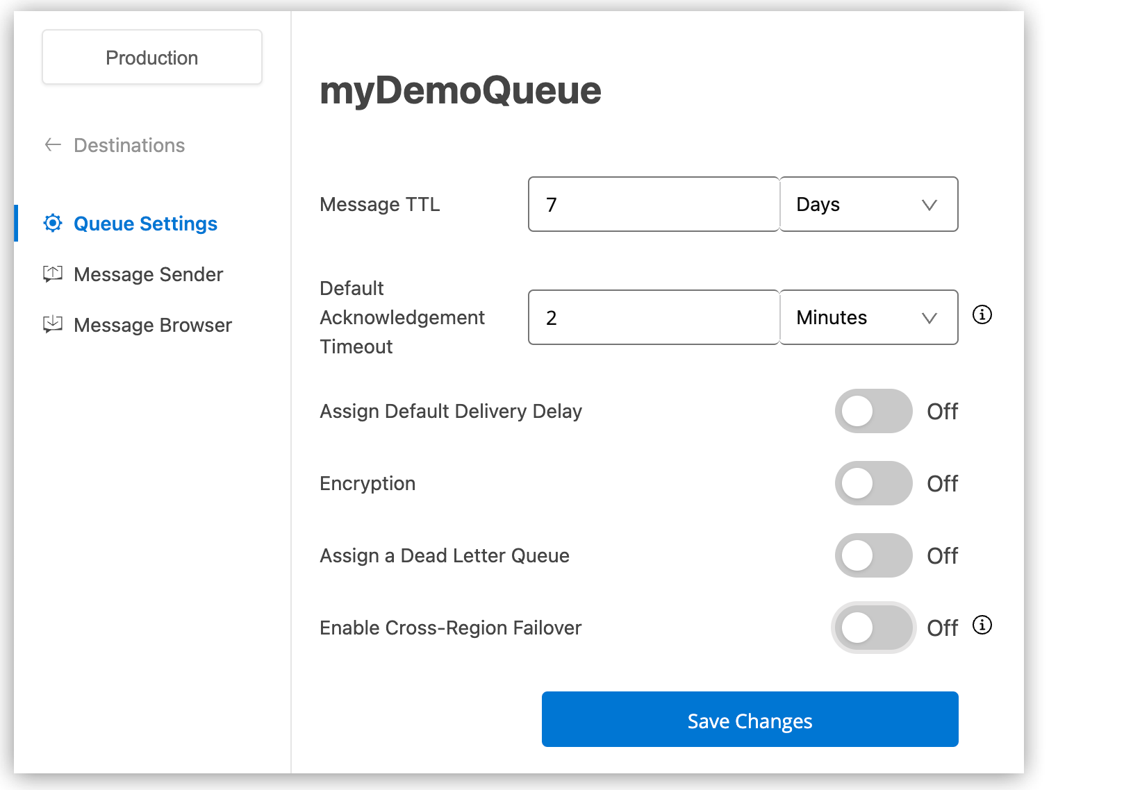 Queue Settings page