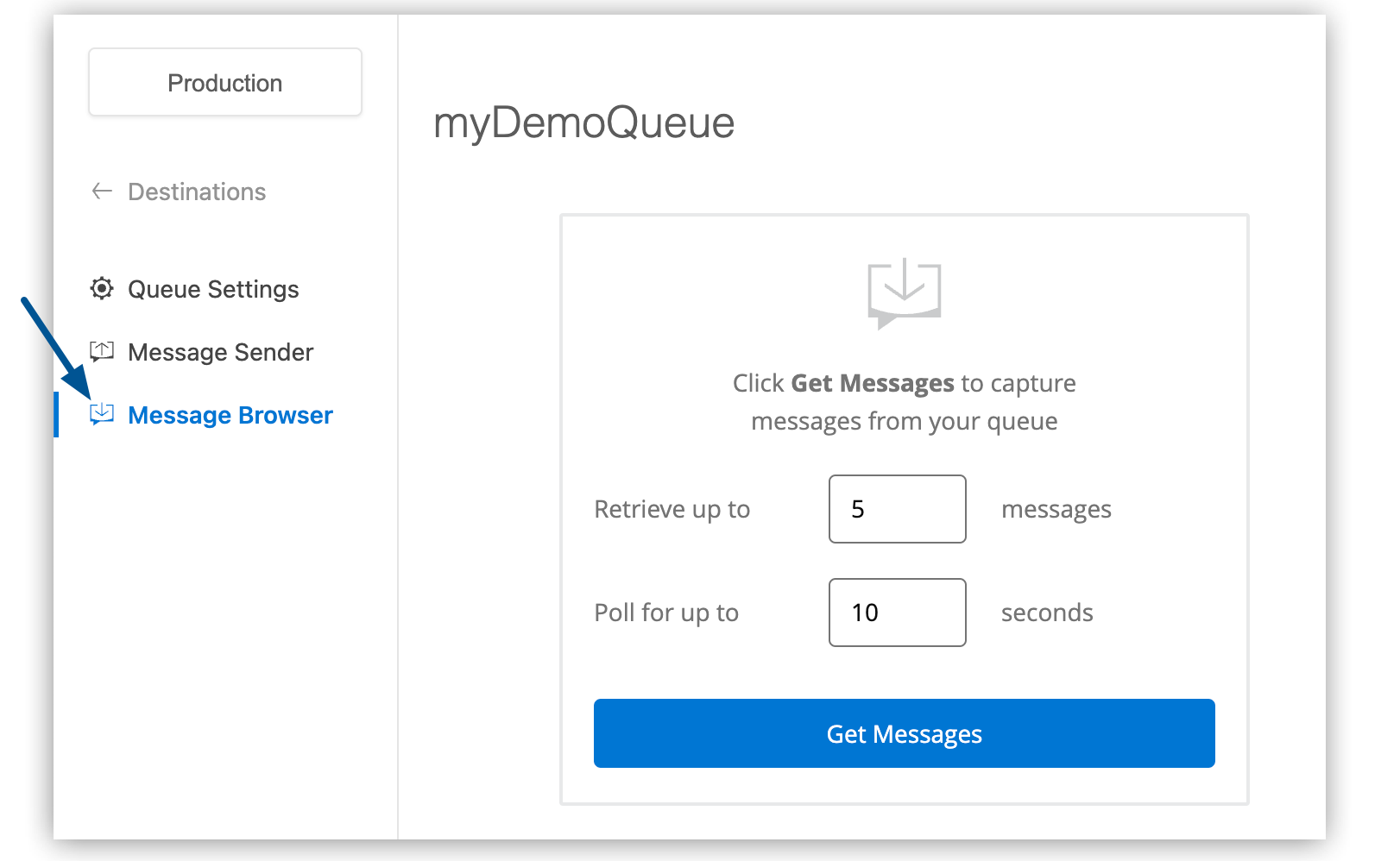 Message Browser navigation menu