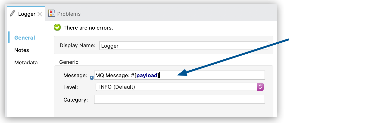 Message payload in Logger properties