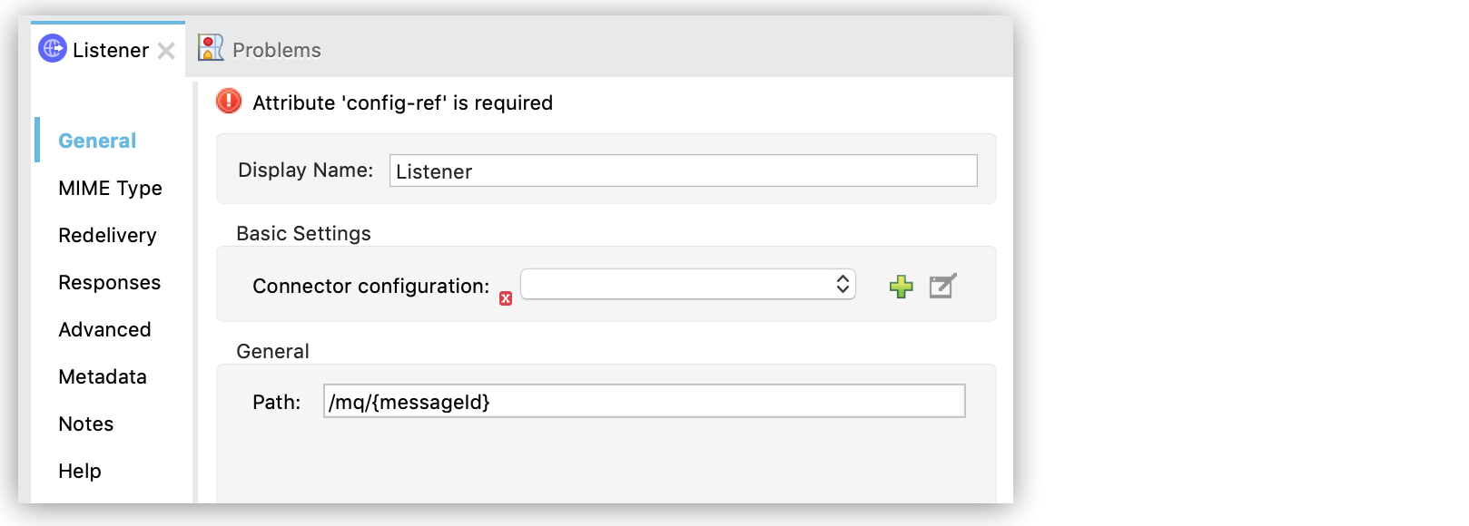 Listener properties window