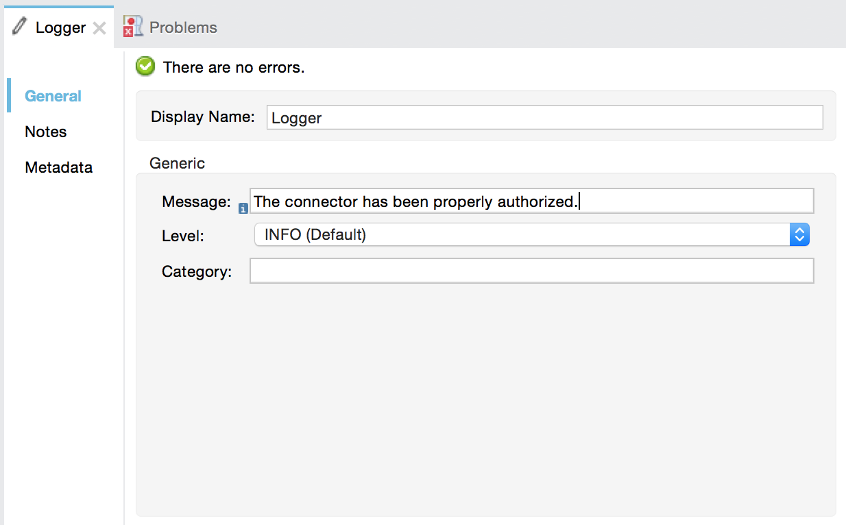 logger says connector authorized