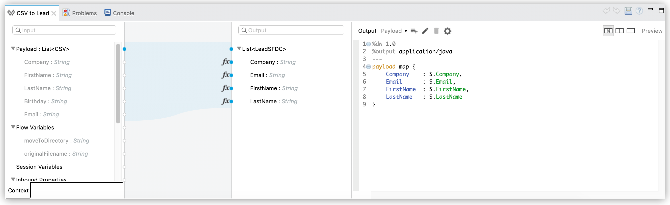 Transform component mapping