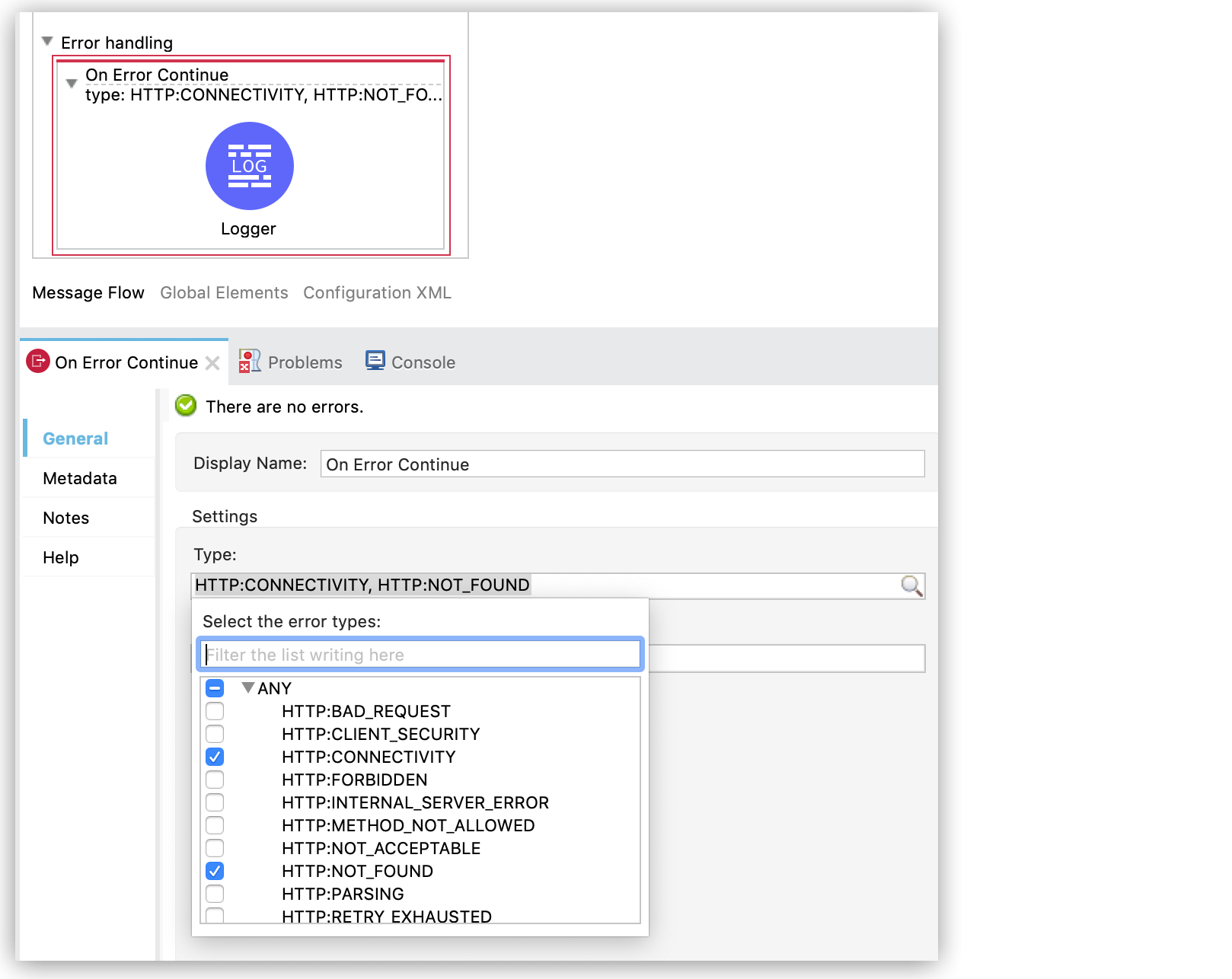 mruntime on error type selection